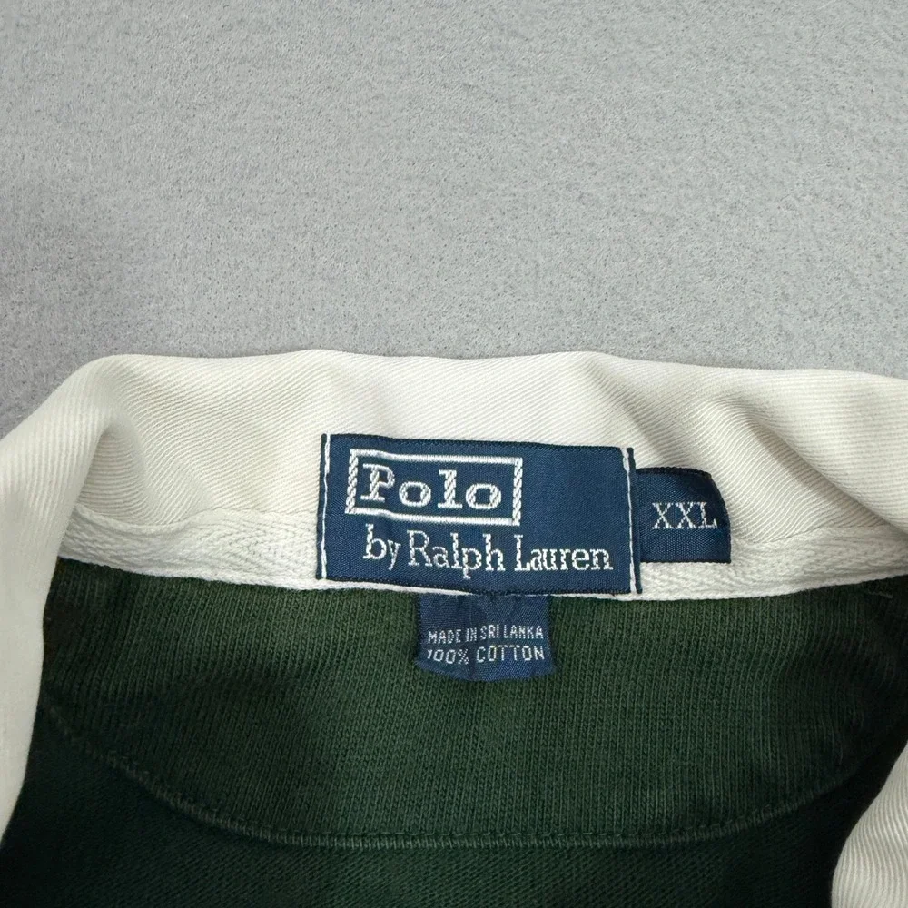 Vintage Polo Ralph Lauren Rugby Shirt Mens XXL Green Long Sleeve Elbow Patch